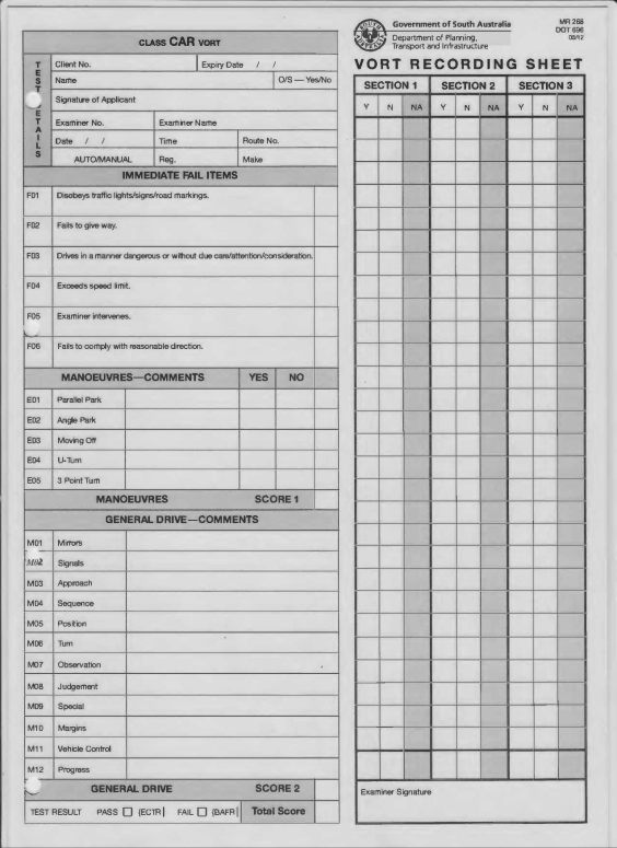 driving test score sheet florida